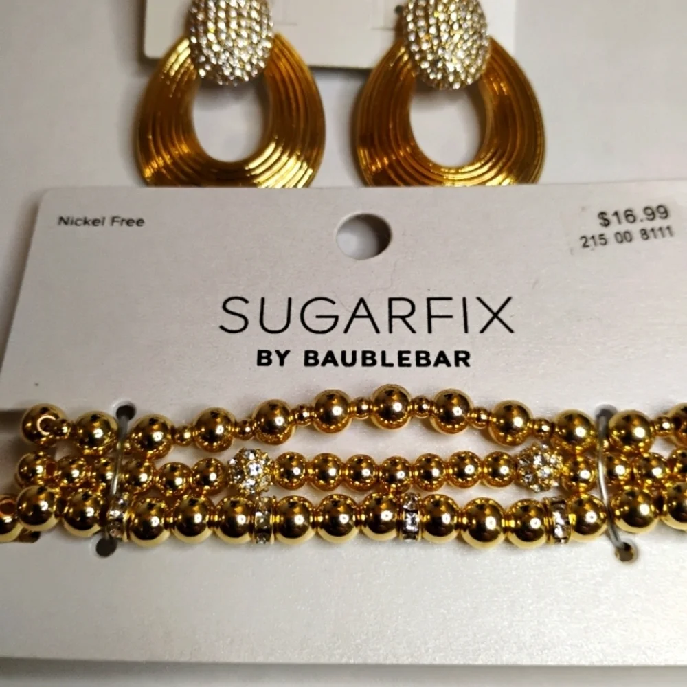 Sugar Fix by Baublebar Gold‎ Tone Rhinestone Earring & Bracelet Set